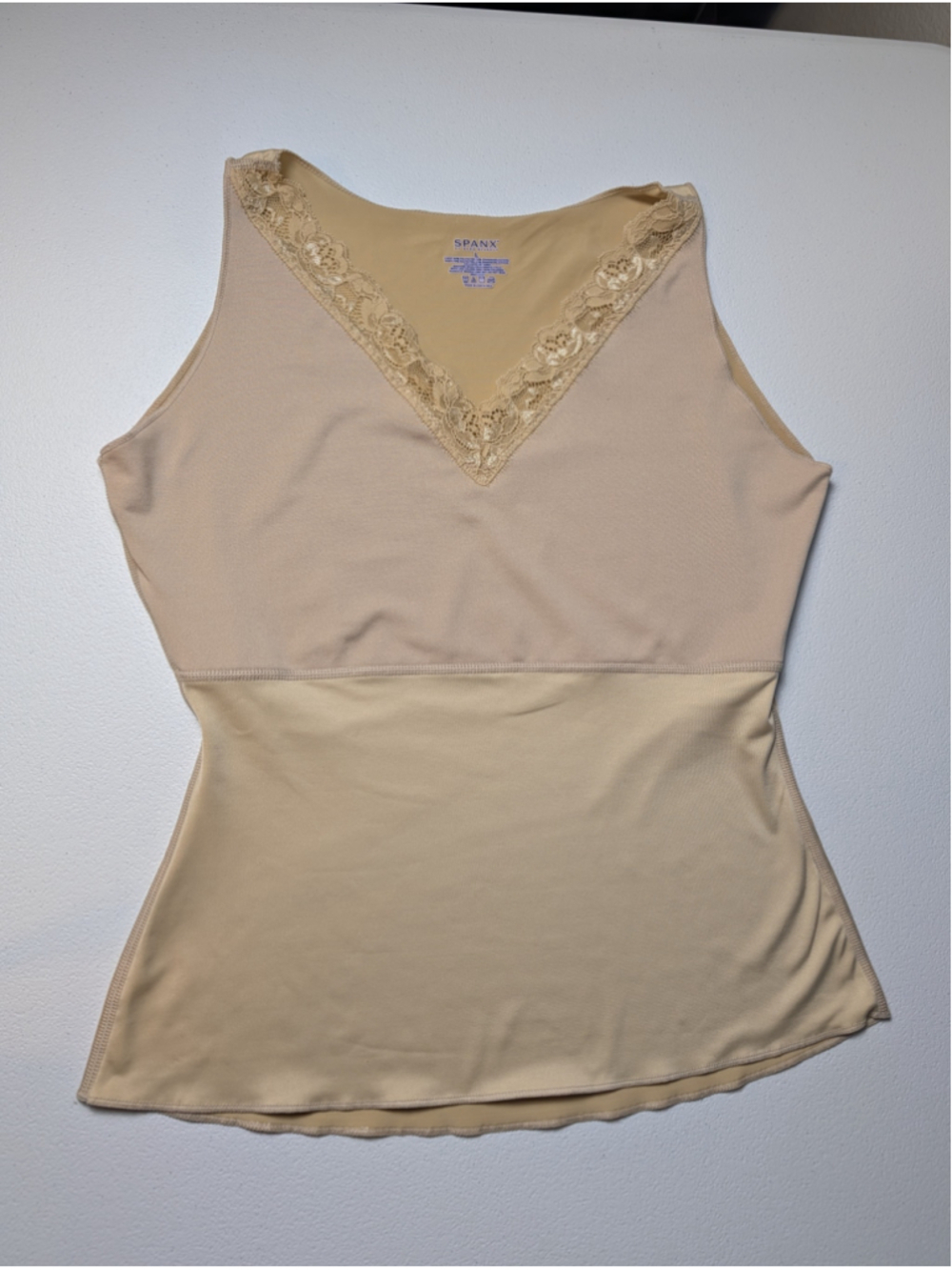 SPANX Hide & Seek Camisole L Nude Lace Trim V-Neck Shapewear Smoothing Tank